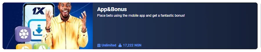1xBet App and Bonus Screenshot